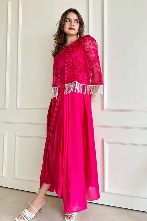 Lyla Pink Drape Fusion Dress With Cape